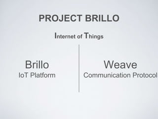 PROJECT BRILLO
Brillo
IoT Platform
Weave
Communication Protocol
Internet of Things
 
