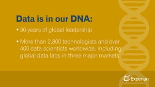 Data is in our DNA:
• 30 years of global leadership
• More than 2,800 technologists and over
400 data scientists worldwide...