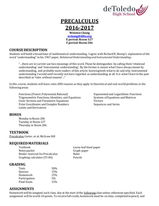 PreCalc 2016-2017 Syllabus | DOCX