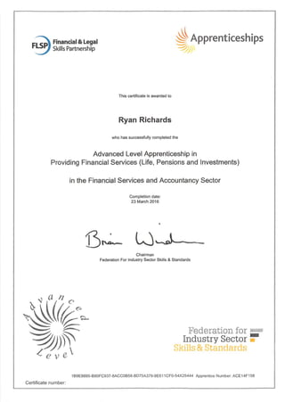Richards R - Advanced Level Apprenticeship certificate - 07.06.16