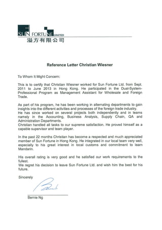 Sun Fortune Reference Letter Christian Wiesner