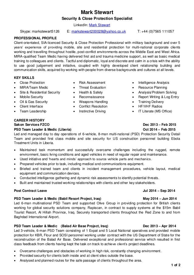 Cv writing service for close protection