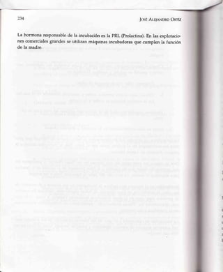 JosÉAle¡eNDRoOnfz
La horrrfonaresPonsablede la incubaciónes la PRL (Prolactina).En las explotacio-
nescomercialesgrandesseutilizan máquinasincubadorasque cumplen la función
de la madre.
 