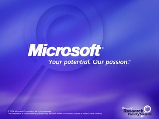 © 2004 Microsoft Corporation. All rights reserved. This presentation is for informational purposes only. Microsoft makes no warranties, express or implied, in this summary. 