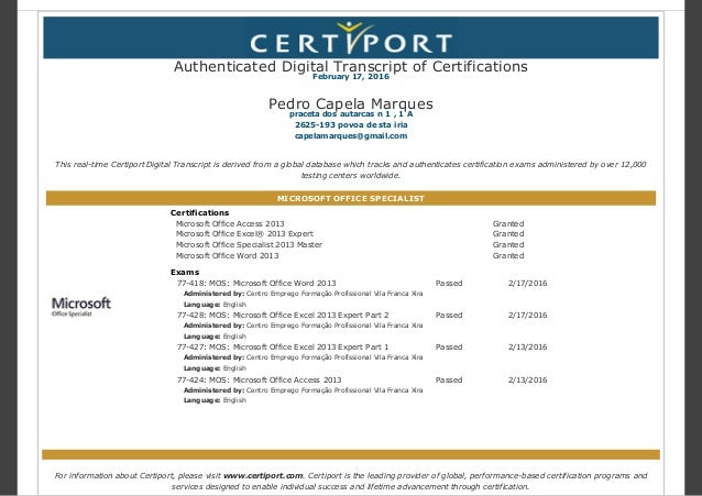 microsoft word certification certiport