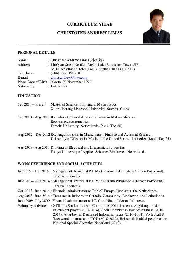 cv christofer andrew limas qualities for resumes