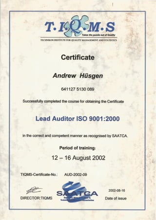 SAATCA Lead Auditor ISO 9001