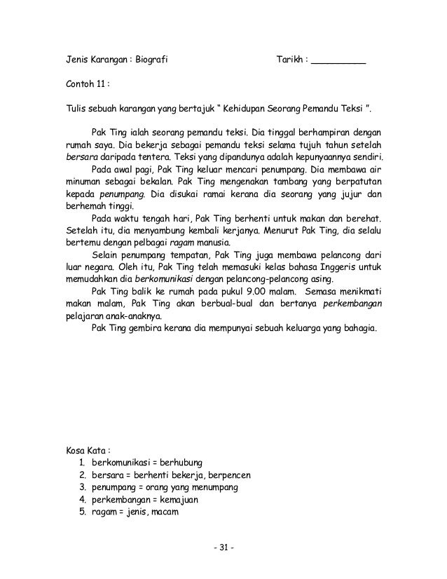Contoh Biografi Contoh Karangan Jenis Biografi Tahun 5