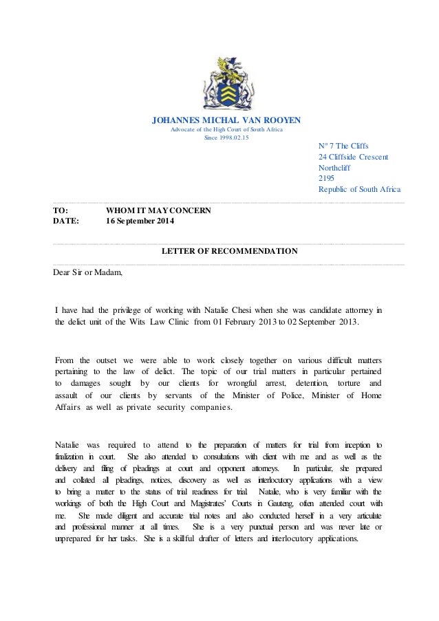 letter of recommendation adv johannes michal van rooyen letter of recommendation for attorney