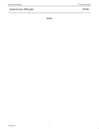 Philips Semiconductors            Product specification


  Quad 2-input AND gate                 74F08


                          NOTES




1995 Apr 19                 7
 
