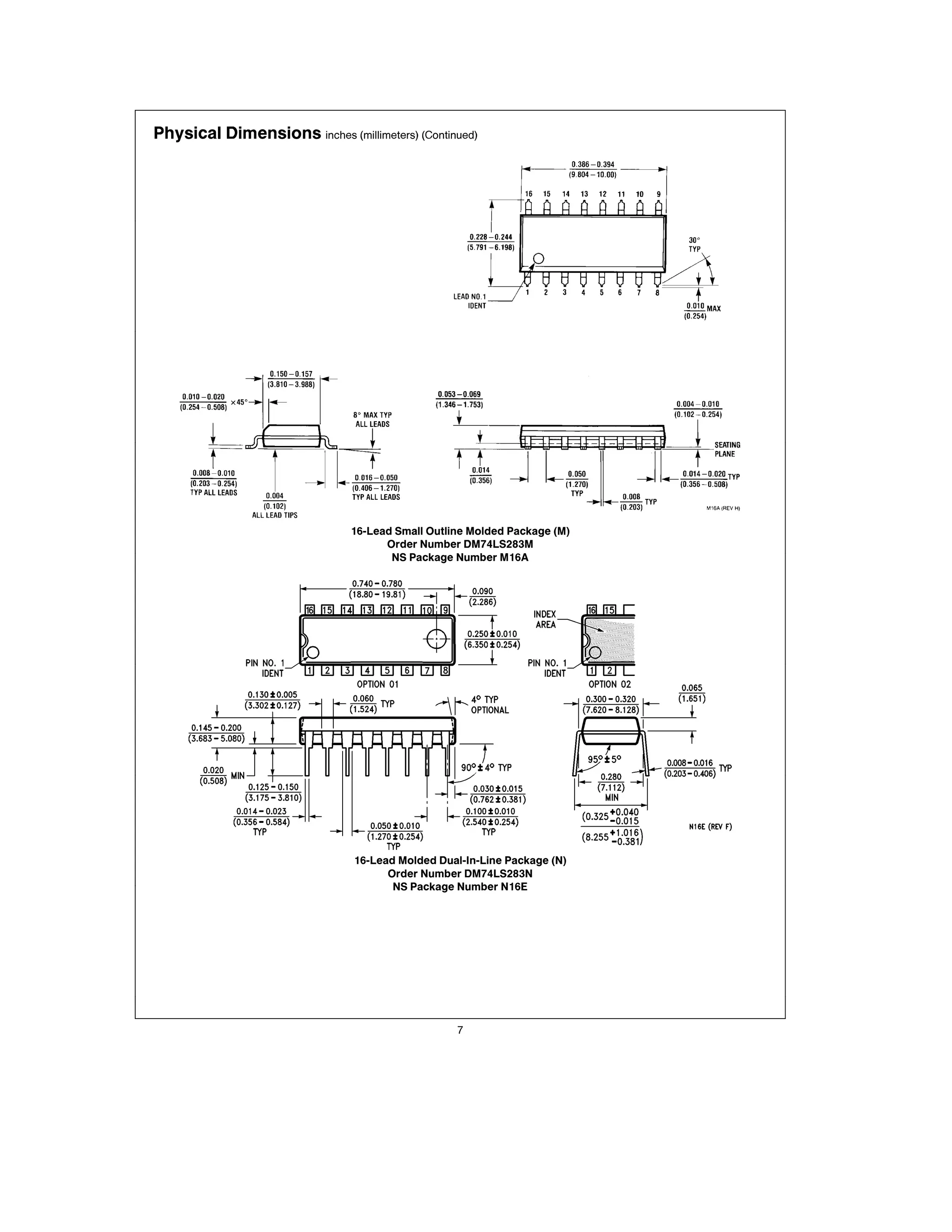 Physical Dimensions inches (millimeters) (Continued)




                               16-Lead Small Outline Molded Package (M)
                                     Order Number DM74LS283M
                                      NS Package Number M16A




                                16-Lead Molded Dual-In-Line Package (N)
                                      Order Number DM74LS283N
                                       NS Package Number N16E




                                                  7
 