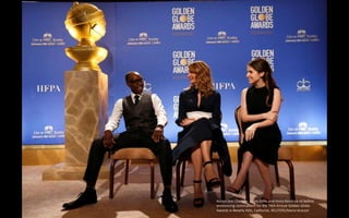 Actors Don Cheadle, Laura Dern, and Anna Kendrick sit before
announcing nominations for the 74th Annual Golden Globe
Awards in Beverly Hills, California. REUTERS/Mario Anzuon
 
