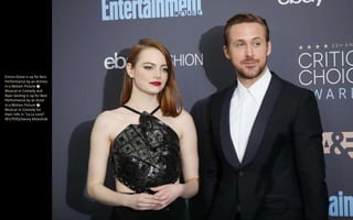 Emma Stone is up for Best
Performance by an Actress
in a Motion Picture �
Musical or Comedy and
Ryan Gosling is up for Best
Performance by an Actor
in a Motion Picture �
Musical or Comedy for
their rolls in "La La Land".
REUTERS/Danny Moloshok
 