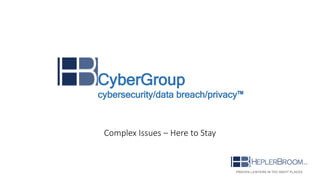 Complex Issues – Here to Stay
CyberGroup
cybersecurity/data breach/privacy™
 
