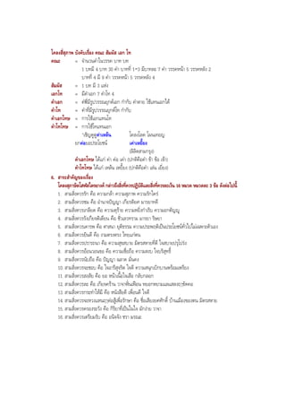 โคลงสี่สุภาพ บังคับเรื่อง คณะ สัมผัส เอก โท
คณะ = จํานวนคําในวรรค บาท บท
1 บทมี 4 บาท 30 คํา บาทที่ 1-3 มีบาทละ 7 คํา วรรคหนา 5 วรรคหลัง 2
บาทที่ 4 มี 9 คํา วรรคหนา 5 วรรคหลัง 4
สัมผัส = 1 บท มี 3 แหง
เอกโท = มีคําเอก 7 คําโท 4
คําเอก = คําที่มีรูปวรรณยุกตเอก กํากับ คําตาย ใชแทนเอกได
คําโท = คําที่มีรูปวรรณยุกตโท กํากับ
คําเอกโทษ = การใชเอกแทนโท
คําโทโทษ = การใชโทแทนเอก
"เชิญดูตูคาเหลน โคลงโลด โผนเทอญ
ยกคอยอประโยชน เคาเหยี้ยง
(ลิลิตสามกรุง)
คําเอกโทษ ไดแก คา คอ เคา (ปกติคือคํา ขา ขอ เขา)
คําโทโทษ ไดแก เหลน เหยี้ยง (ปกติคือคํา เลน เยี่ยง)
6. สาระสําคัญของเรื่อง
โคลงสุภาษิตโสฬสไตรยางค กลาวถึงสิ่งที่ควรปฏิบัติและสิ่งที่ควรละเวน 16 หมวด หมวดละ 3 ขอ ดังตอไปนี้
1. สามสิ่งควรรัก คือ ความกลา ความสุภาพ ความรักใคร
2. สามสิ่งควรชม คือ อํานาจปญญา เกียรติยศ มารยาทดี
3. สามสิ่งควรเกลียด คือ ความดุราย ความหยิ่งกําเริบ ความอกตัญู
4. สามสิ่งควรรังเกียจติเตียน คือ ชั่วเลวทราม มารยา ริษยา
5. สามสิ่งควรเคารพ คือ ศาสนา ยุติธรรม ความประพฤติเปนประโยชนทั่วไปไมเฉพาะตัวเอง
6. สามสิ่งควรยินดี คือ งามตรงตรง ไทยแกตน
7. สามสิ่งควรปรารถนา คือ ความสุขสบาย มิตรสหายที่ดี ใจสบายปรุโปรง
8. สามสิ่งควรออนวอนขอ คือ ความเชื่อถือ ความสงบ ใจบริสุทธิ์
9. สามสิ่งควรนับถือ คือ ปญญา ฉลาด มั่นคง
10. สามสิ่งควรจะชอบ คือ ใจอารีสุจริต ใจดี ความสนุกเบิกบานพรอมเพรียง
11. สามสิ่งควรสงสัย คือ ยอ หนาเนื้อใจเสือ กลับกลอก
12. สามสิ่งควรละ คือ เกียจคราน วาจาฟนเฟอน หยอกหยามแลแสลงฤๅขัดคอ
13. สามสิ่งควรกระทําใหมี คือ หนังสือดี เพื่อนดี ใจดี
14. สามสิ่งควรจะหวงแหนฤๅตอสูเพื่อรักษา คือ ชื่อเสียงยศศักดิ์ บานเมืองของตน มิตรสหาย
15. สามสิ่งควรครองระวัง คือ กิริยาที่เปนในใจ มักงาย วาจา
16. สามสิ่งควรเตรียมรับ คือ อนิจจัง ชรา มรณะ
BOBBYtutor Thai Note
 