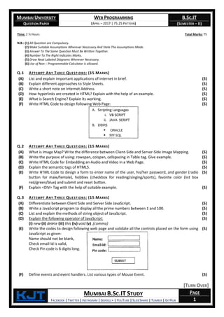 Web Programming (Question Paper) [April – 2017 | 75:25 Pattern] | PDF