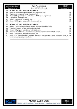Web Programming (Question Paper) [April – 2017 | 75:25 Pattern] | PDF