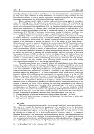 Factor influencing of teachers’ readiness to implement the Independent ...