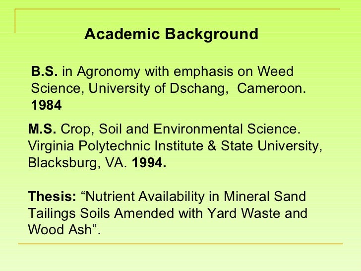 Thesis in sustainable agriculture
