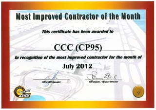 Most Improved Contractor of the Month (July 2012)