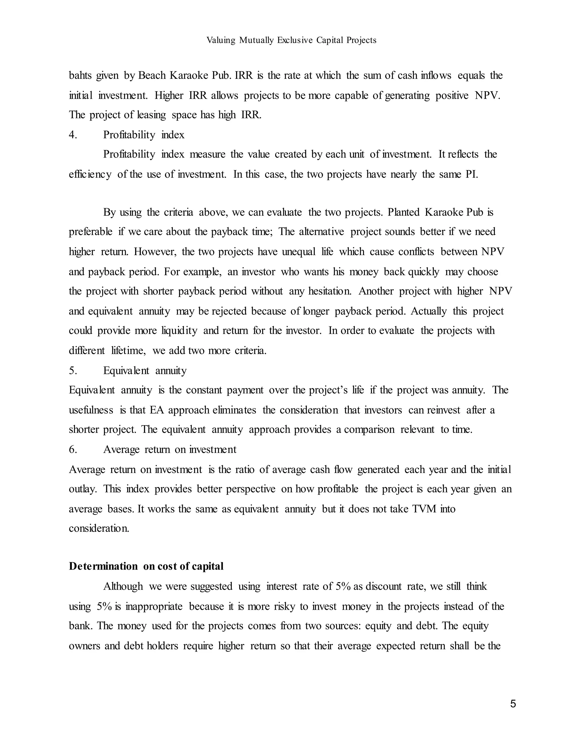 Valuing Mutually Exclusive Capital Projects Docx