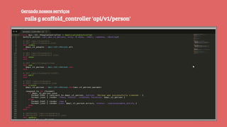 Gerando nossos serviços
rails g scaffold_controller 'api/v1/person'
 