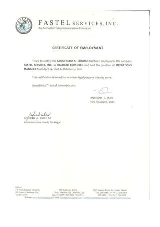 Fastel Certificate