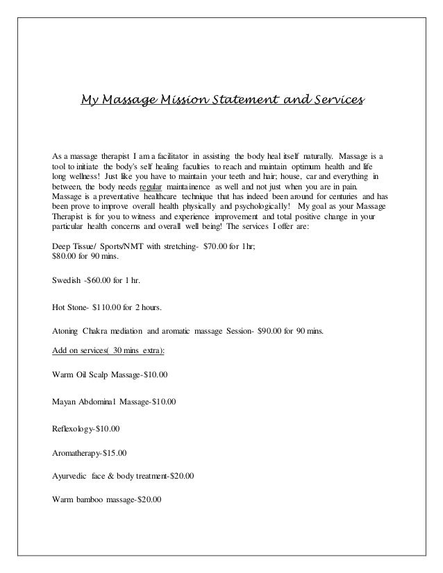 My New Massage Mission Statement and Services 2015