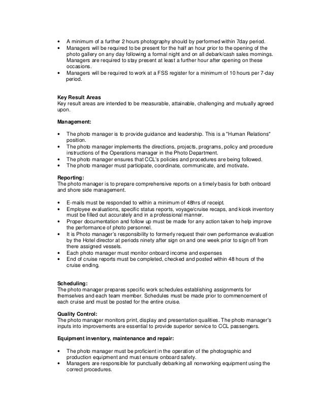 Job Description Photo Manager