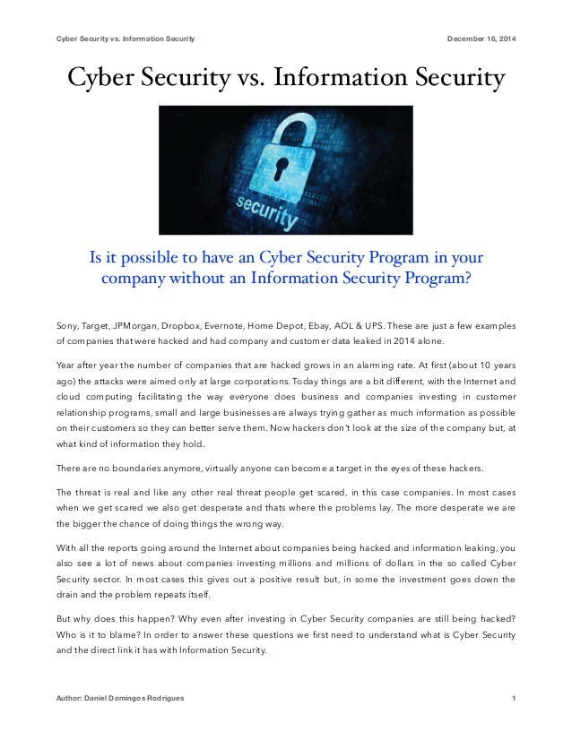 Article Cyber Security vs. Information Security