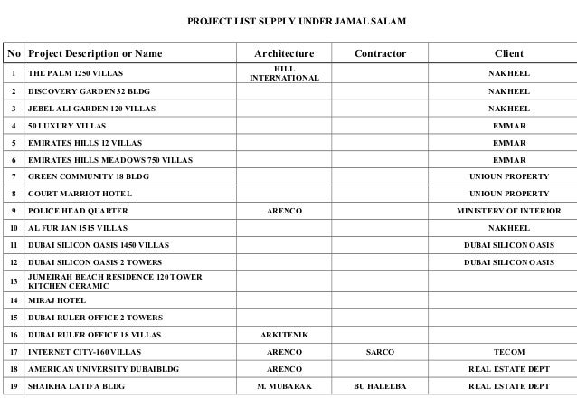 project list supply under jamal salam
