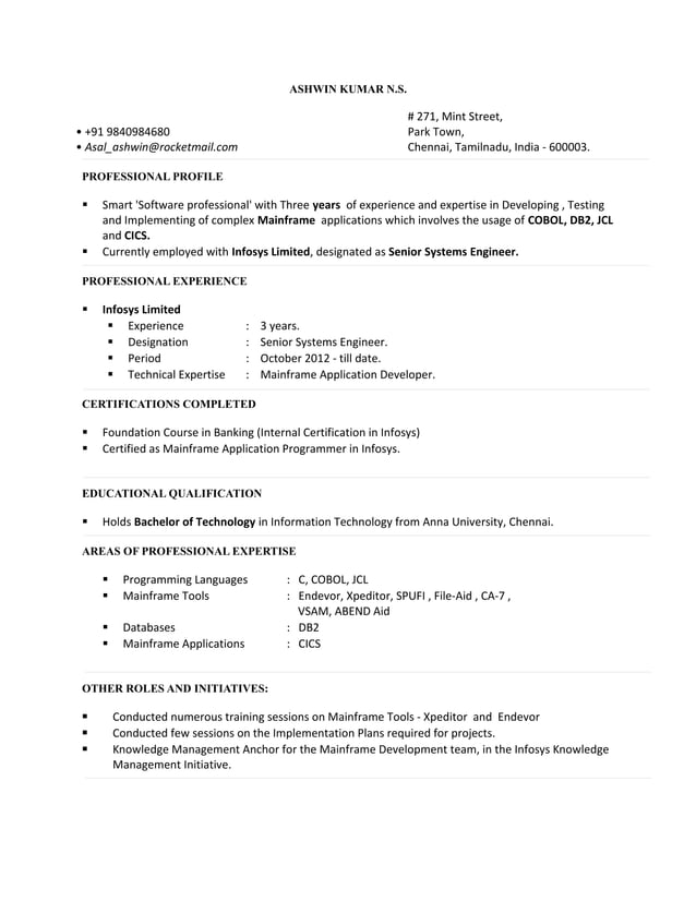Ashwin - Mainframe Developer | PDF