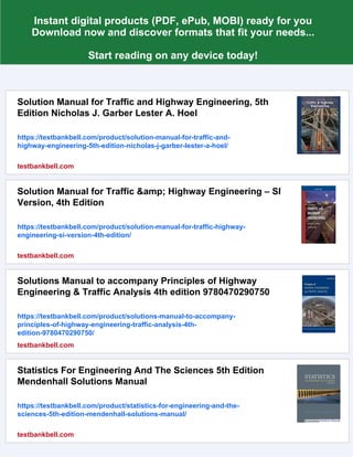 Solution Manual for Traffic and Highway Engineering, 5th Edition | PDF