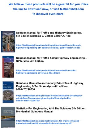 Solution Manual for Traffic and Highway Engineering, 5th Edition | PDF