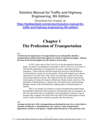 Solution Manual for Traffic and Highway Engineering, 5th Edition | PDF