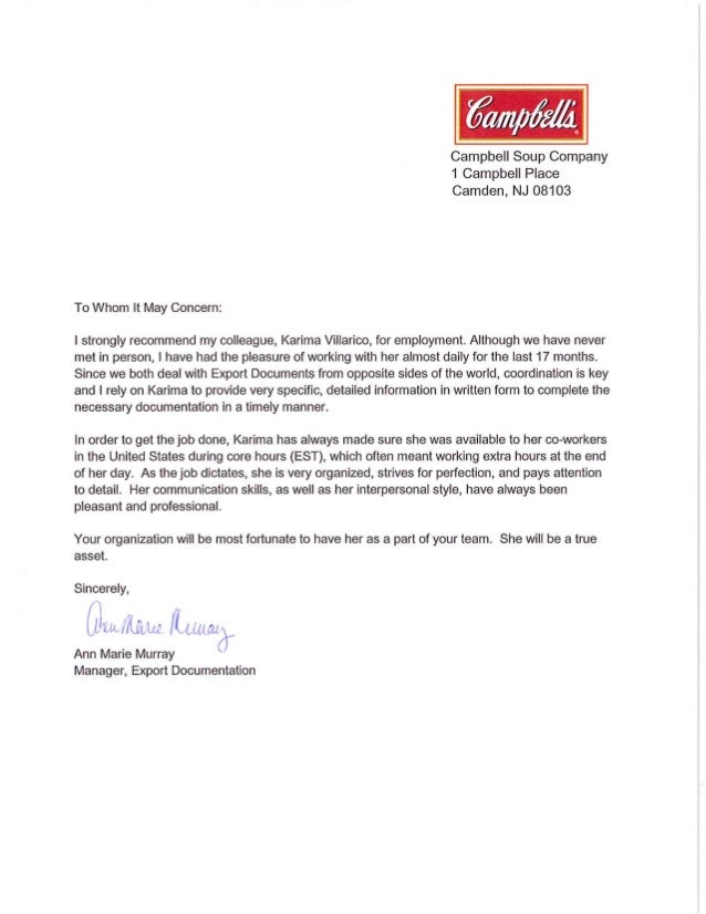 campbell soup company recommendation letter company recommendation letter