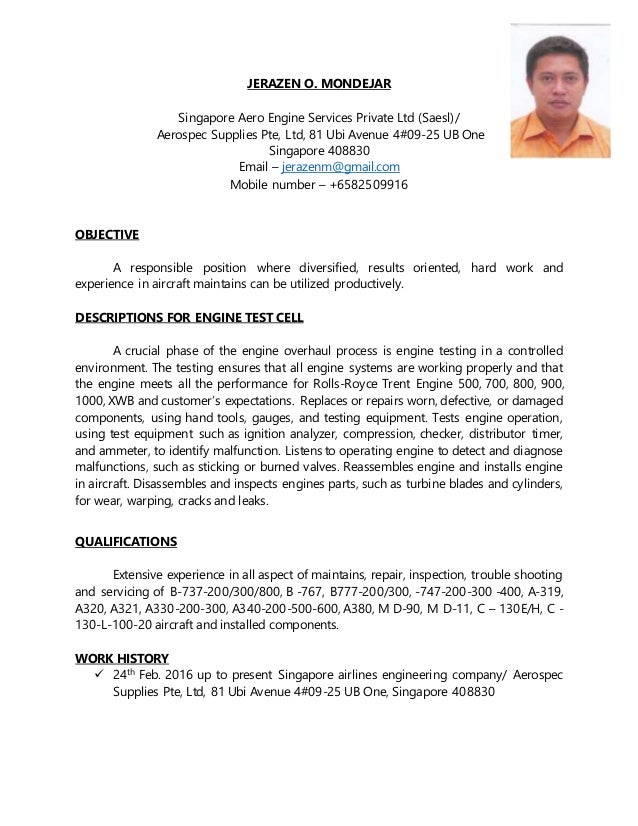jerazen resume for engine