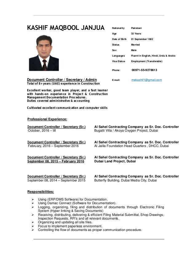 Kashif CV - Doc-Controller - Secretary