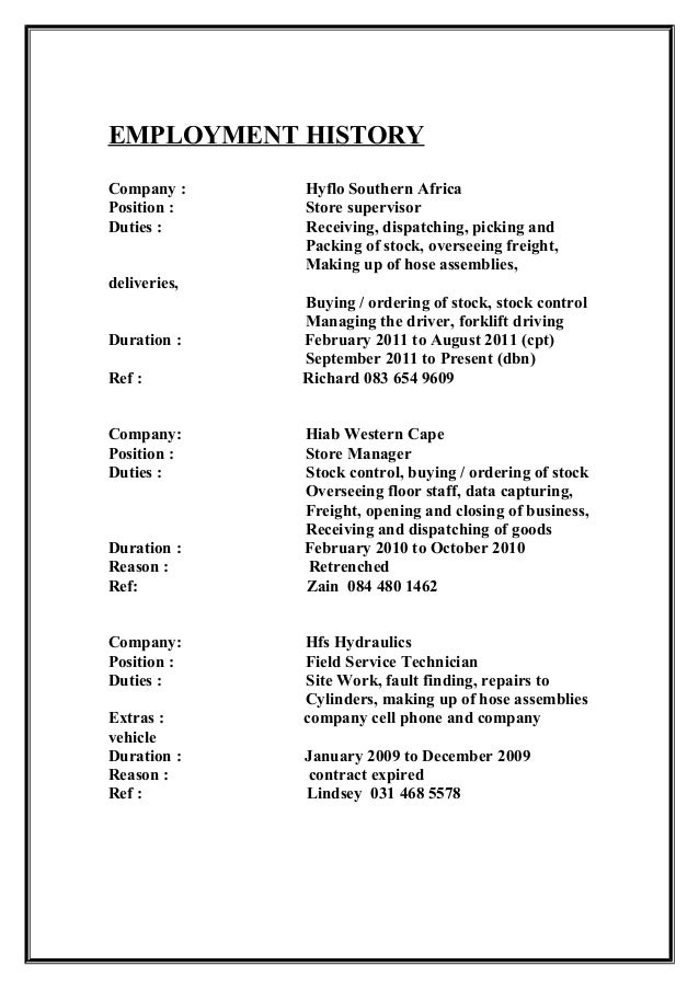 employment history employment history