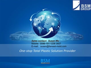 One-stop Total Plastic Solution Provider
Sales contact: Susan Wu
Mobile: 0086-151 1236 3607
E-mail: susan@fareast-mold.com
 