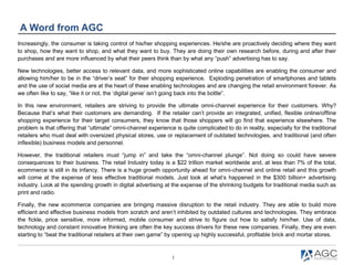 1
A Word from AGC
Increasingly, the consumer is taking control of his/her shopping experiences. He/she are proactively dec...