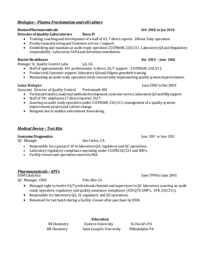 quality manager resume