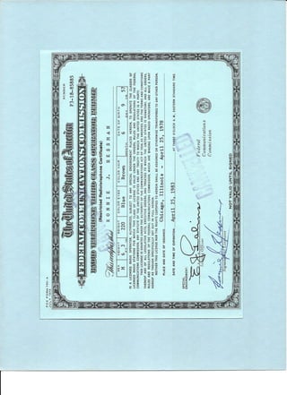 FCC 1978 Third Class License Radio Telephone Permit