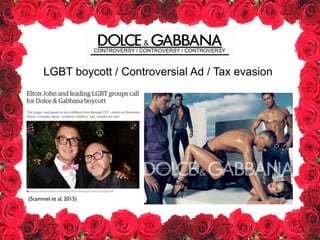 CONTROVERSY / CONTROVERSY / CONTROVERSY
(Scammel et al, 2015)
LGBT boycott / Controversial Ad / Tax evasion
 