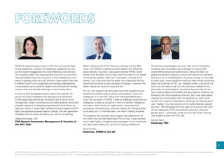 2
© 2014 KPMG LLP, a UK limited liability partnership, is a subsidiary of KPMG Europe LLP and a member firm of the KPMG network of independent member firms affiliated with KPMG International Cooperative, a Swiss entity. All rights reserved.
© YSC Ltd. YSC is the trading name of Young Samuel Chambers (“YSC”) Limited. Registered in England at 50 Floral Street, London, WC2E 9DA. Company Number 2402857.
What this research clearly shows is that men and women have
similar aspirations, ambition and leadership capabilities but the
current system exaggerates the small differences that still exist.
The ‘research reality’ that resonated the most for me and which I
have personally known for a long time is that childrearing is not a
barrier to getting to the very top. Women’s career paths may have
a different rhythm but a supportive and inclusive organisational
culture backed up by authentic leaders who champion for change
will go a long way towards retaining our best female talent.
It’s time to shift the debate to action rather than reaction. As
part of the recommendations we have laid out a framework
to help large organisations get the basics right in terms of line
management, career conversations and talent spotting. We’ve also
provided signposts to changing organisational culture driven by
data and metrics. I would urge my fellow business leaders to think
about the personal business case for change.The next generation
of leaders will not accept the status quo and nor should they.
Helena Morrissey, CBE
CEO Newton Investment Management & Founder of
the 30% Club
When I became one of the Chairmen members of the 30%
Club, I committed to helping business leaders talk differently
about diversity. So when I was asked whether KPMG would
partner with the 30% Club to help shed more light on the health
of the female pipeline within UK Corporates, I jumped at the
chance. I am convinced that the better we understand the key
issues that continue to slow the pace of change in diversity, the
better chance we have of turning the dial.
For me, this research has reminded me of the importance that
authenticity needs to play in all the conversations I have with
colleagues. It is vital that I value their individual differences. I
know that as leader of KPMG, I need to challenge myself and my
colleagues to step up our game in terms of gender intelligence
and take a fresh look at our organisation’s processes and
procedures. Articulating our personal reasons for driving change
is not easy, but it is the best way I can see of making progress.
This research has provided fresh insights that dispel some of
the myths that we have heard about for so long. It also provides
some really helpful, straightforward examples of how individuals
can take responsibility and commit to making a difference.
Simon Collins
Chairman, KPMG in the UK
As business psychologists we work with a lot of companies
wrestling with wholesale culture change to improve their
overall effectiveness and performance. Being the best in a
global marketplace requires a culture that values and cherishes
diversity in all its manifestations. However, change on this scale
is never quick, rarely straightforward and often follows surprising
paths. As Chairman ofYSC, the ‘research reality’ that struck me
most was the need to tap into why this issue matters to me
personally. As psychologists, we tend to assume that we are
fairly clued up about how beliefs and assumptions influence our
behaviour and what people are thinking. But I was taken aback
recently by a conversation with my daughter on what future
careers she might be interested in exploring. Her starting point
was “Daddy, if you look around, all the really important people
are men.” My take-away from the report is to ensure that I and
all my colleagues atYSC are authentic about our interest in
gender parity – personally, inside our firm, and when working
with leaders across the FTSE 100.
Gurnek Bains
Chairman,YSC
 