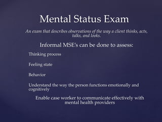Caseworkers’ Roles in Mental Health Assessments
