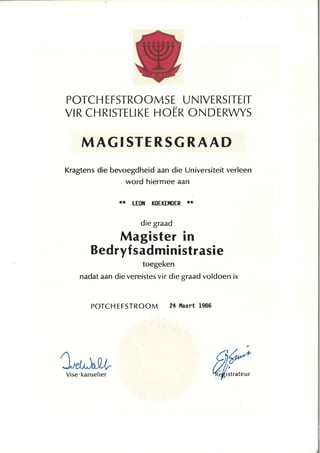 MBA CERTIFICATE 1986