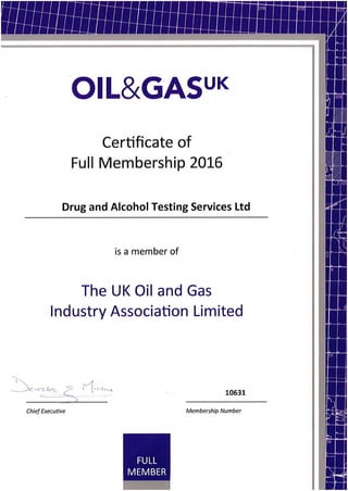 Oil and Gas UK Membership Certificate