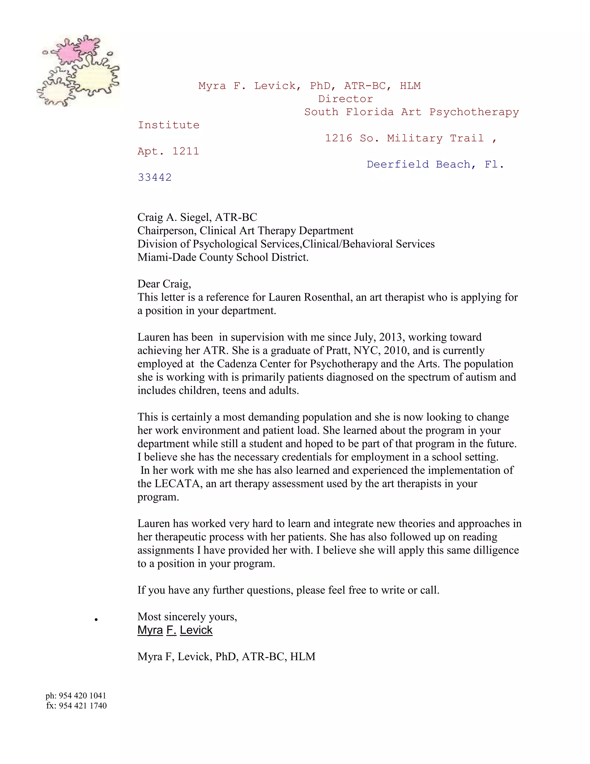 Dr levicks reference letter | DOCX