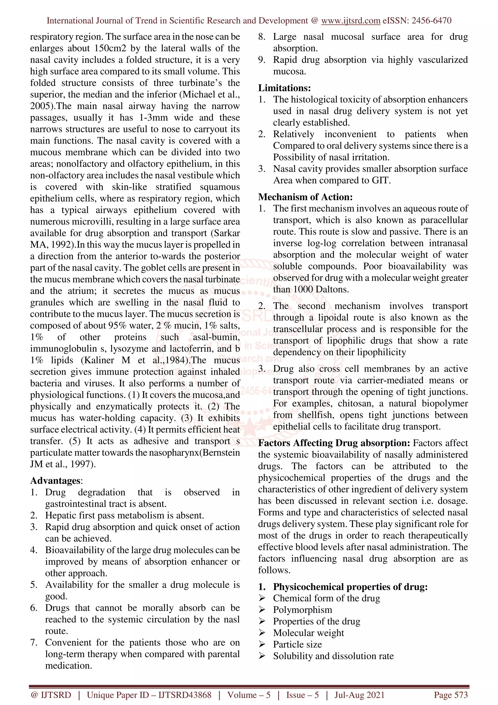 Nasal Drug Delivery System A Review | PDF